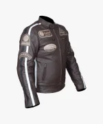 Hawk® Brown Leather Biker Jacket – Retro Chopper Style - Image 3
